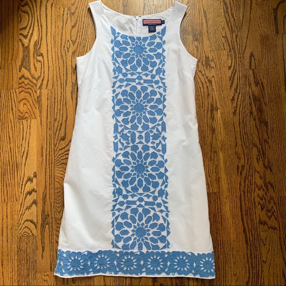 Vineyard Vines White Blue Shift Dress Size 2
